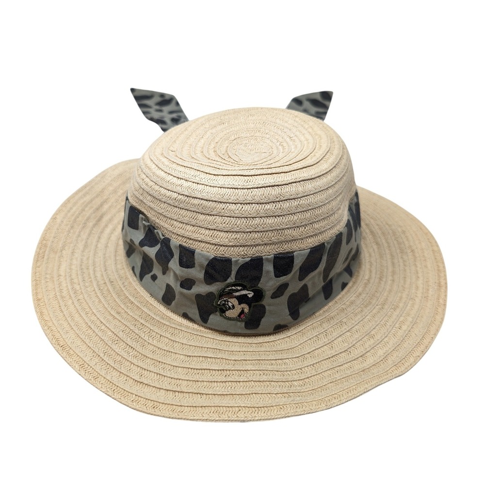 Disney Parks Minnie Mouse Straw Sun Hat Youth Beige Animal Print Safari